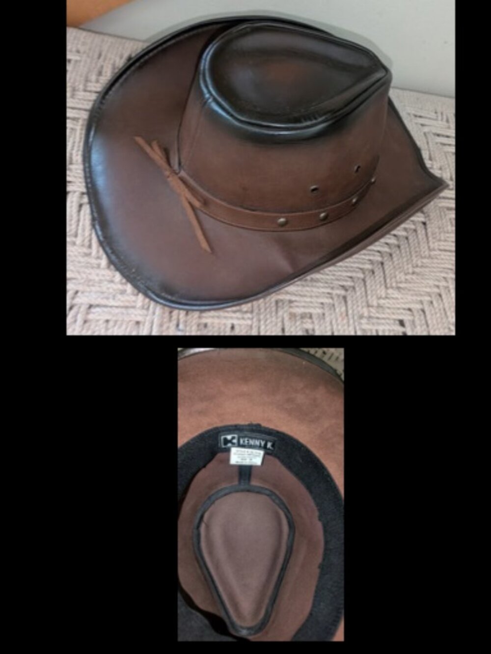 Kenny K Men's Faux Leather Western Hat DL10-B Cowboy Style Mens Sz M